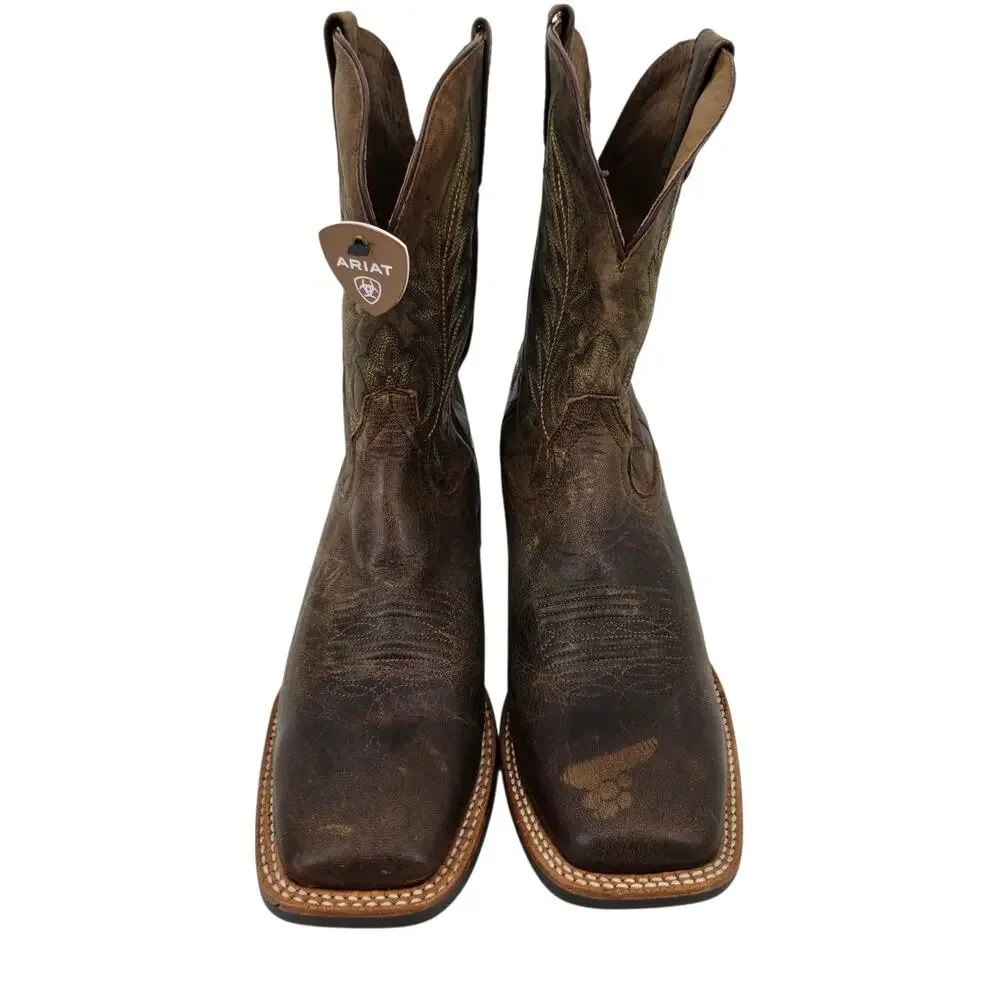 NWOT Ariat Pecan Brown Leather Ridin High Square Toe Western Boots Size 12
